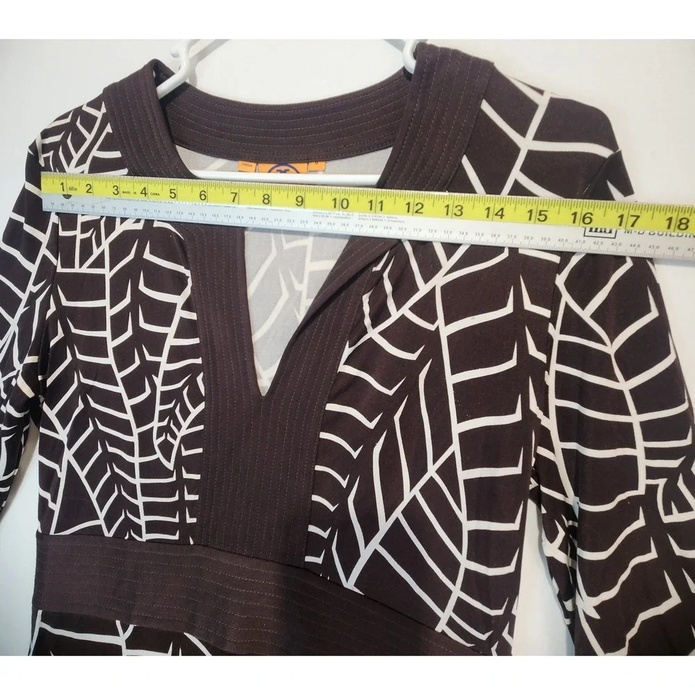 Tory Burch Women's Classy Elegant‎ 100% Silk Dress Brown/White Size M